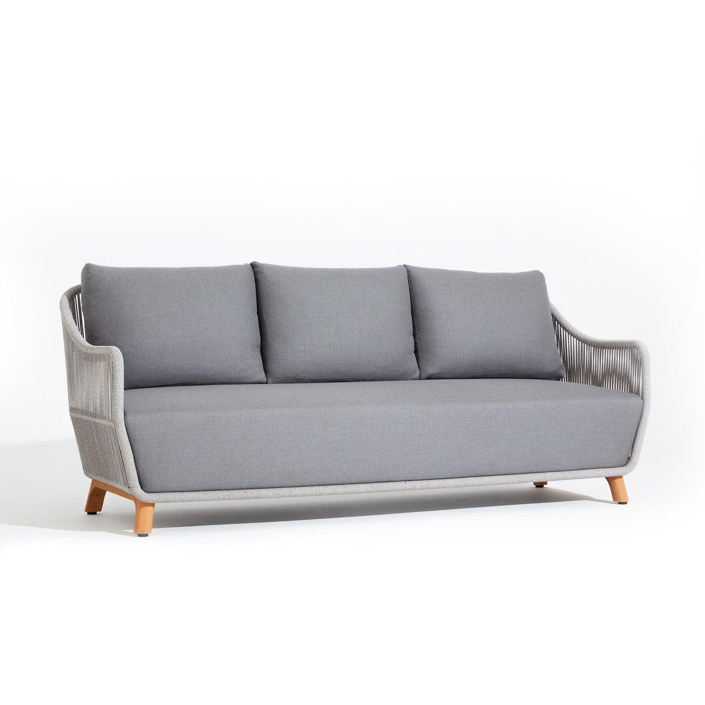 Natural - Santa Ana 3-Seater Sofa, classic design, grey rope accent, thick grey cushion,teak legs, right view- Sunsitt Signature