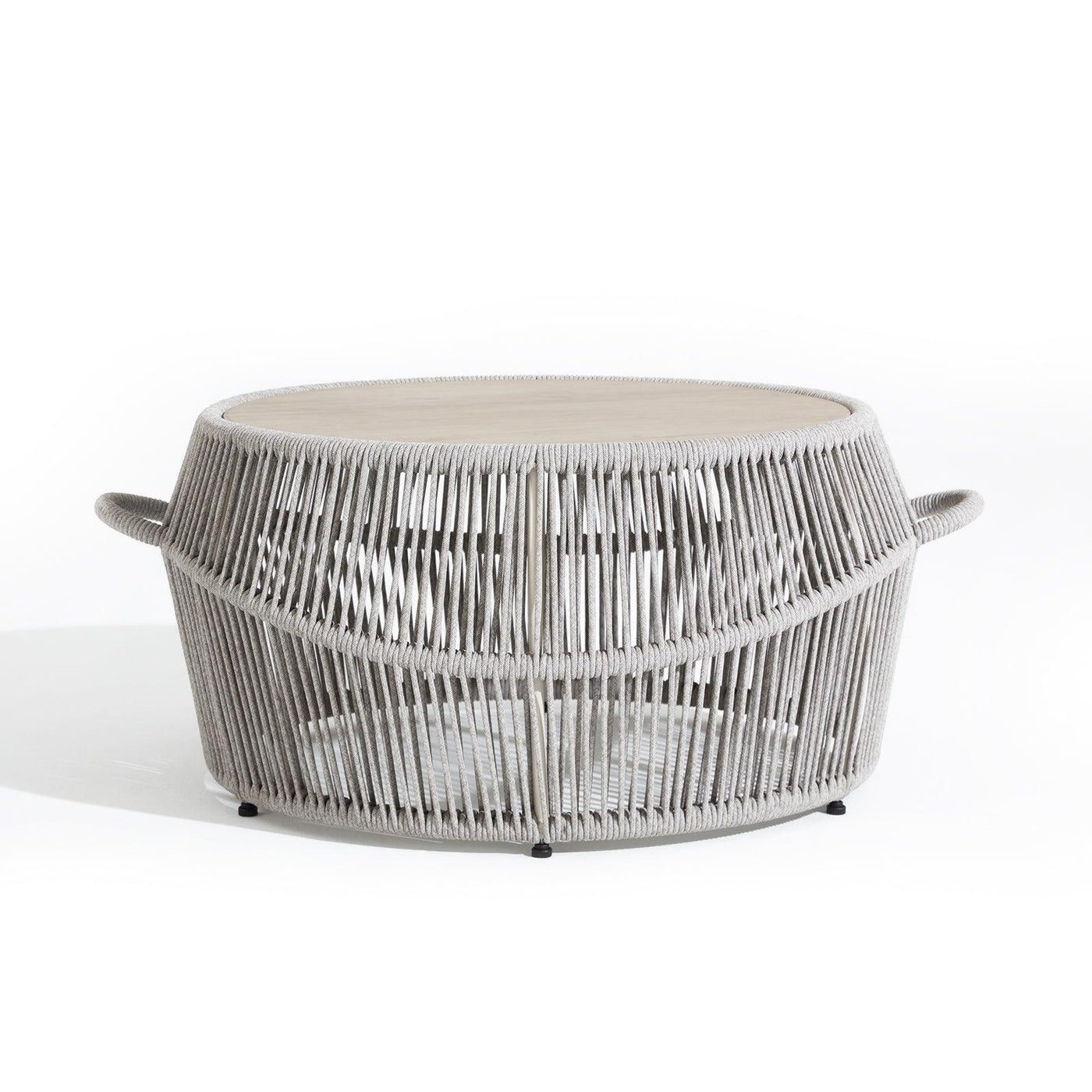 Natural - Round Coffee Table, rope design, ceramic glass tabletop, grey finish- Sunsitt Signature