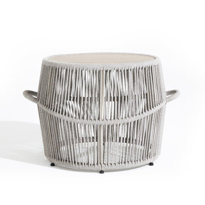 Natural- Round Dining table, grey rope design, ceramic glass tabletop,front view, white background-Sunsitt Signature